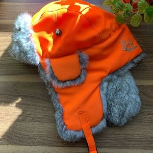 Hunting Hat Rabbit Trim Neon Orange Ear Flaps